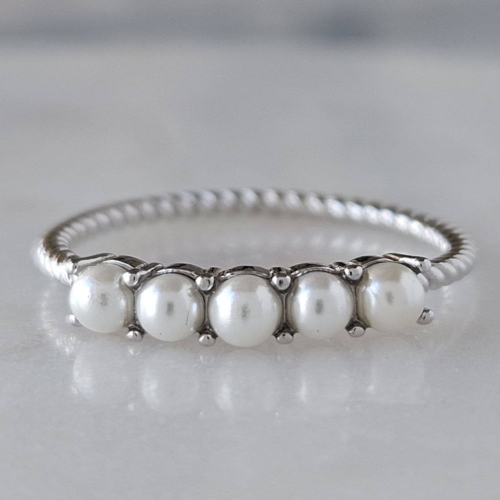 Dainty Pearl Ring, 925 Sterling Silver Charmed Aroma